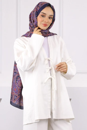 Ekru Ön Bağlamalı Kimono