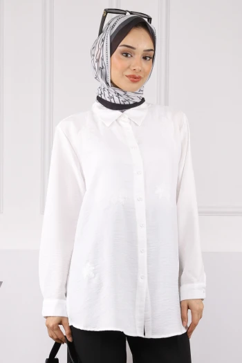 Ekru Pul İşlemeli Gömlek