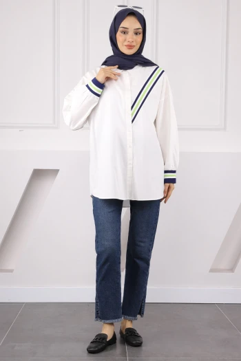 Ekru Renk Bloklu Gömlek