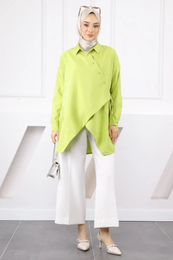 Fıstık Yeşili Yandan Bağlamalı Modal Tunik