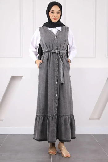 Füme Bel Kuşaklı Cepli Kot Jile