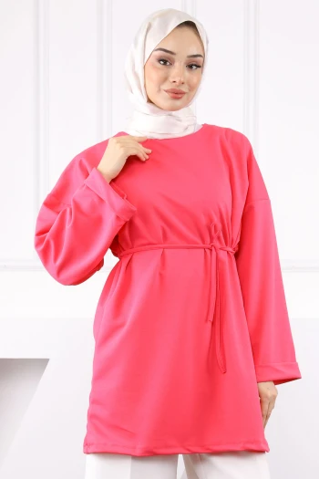 Fuşya Beli İpli Krep Tunik