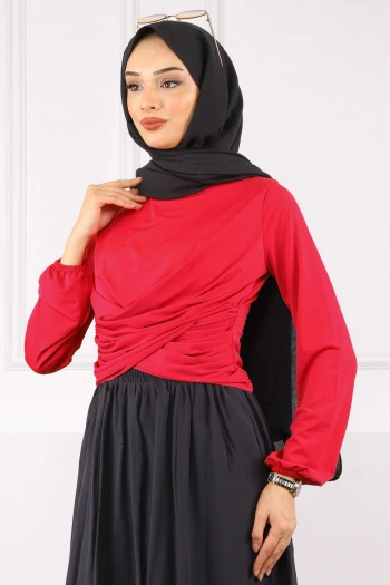 Fuşya Çapraz Drape Detaylı Sandy Bluz