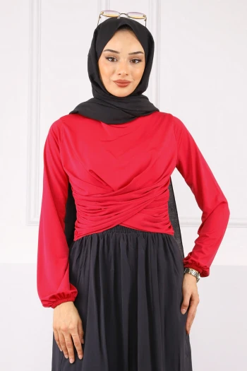 Fuşya Çapraz Drape Detaylı Sandy Bluz