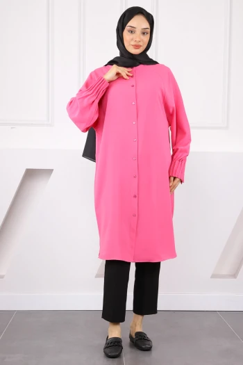 Fuşya Kolları Nervürlü Linda Tunik