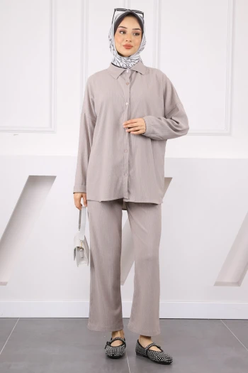 Gri Bürümcük Gömlek Pantolon Takım