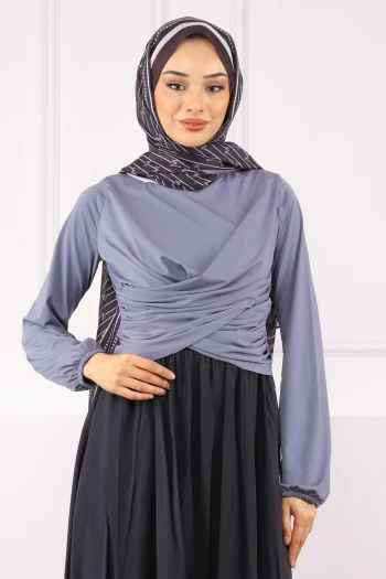 Gri Çapraz Drape Detaylı Sandy Bluz