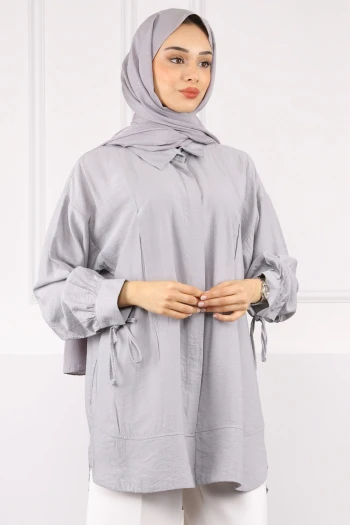 Gri Kol Bağlamalı Tunik