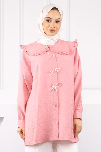Gül Kurusu Bebe Yaka Fiyonk Detaylı Tunik