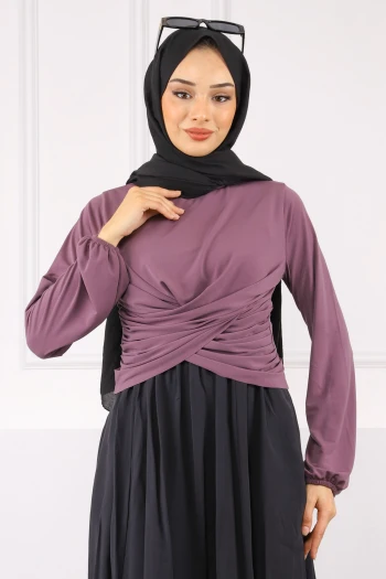 Gül Kurusu Çapraz Drape Detaylı Sandy Bluz