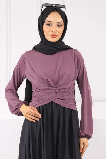 Gül Kurusu Çapraz Drape Detaylı Sandy Bluz