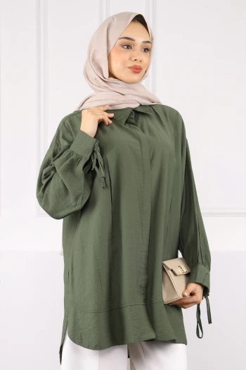 Haki Kol Bağlamalı Tunik