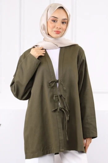 Haki Ön Bağlamalı Kimono