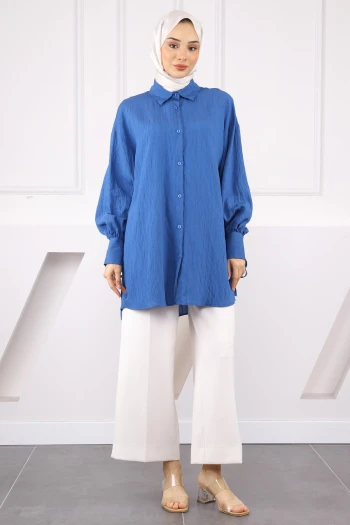 İndigo Kol Detaylı Tunik