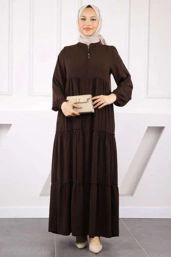 Kahverengi Kol Lastikli Katlı Ferace