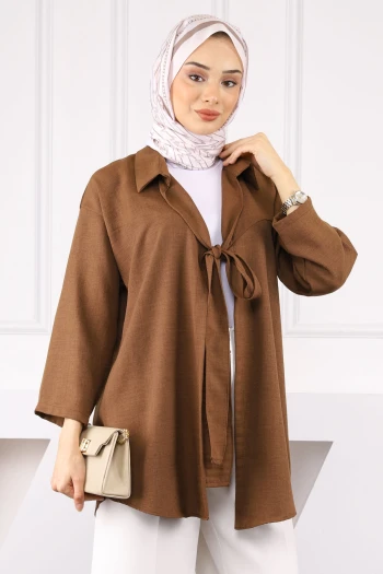 Kahverengi Ön Bağlamalı Kimono