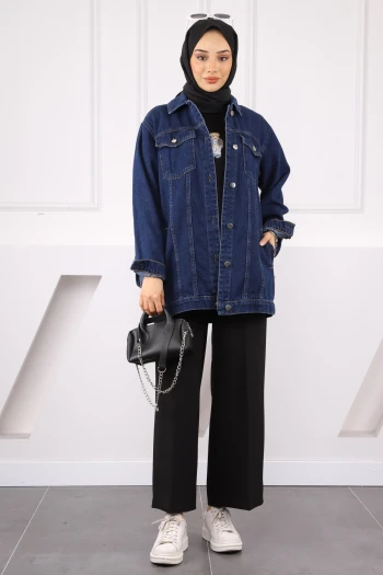 Koyu Mavi Cepli Kot Ceket
