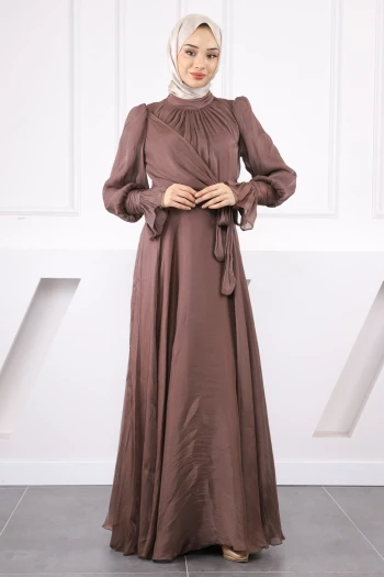 Koyuv Vizon Yan Bağlamalı Kol Detaylı Abiye