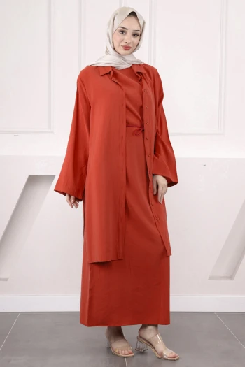 Kremit Beli İpli Tunik  Elbise Kombin Takım