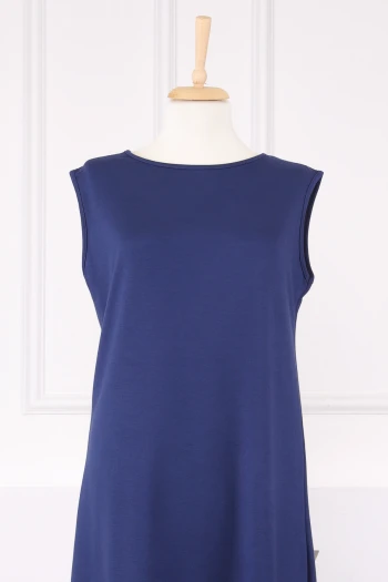 Lacivert Bisiklet Yaka Kolsuz İçlik Elbise