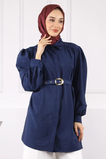 Lacivert Kemerli Modal Tunik