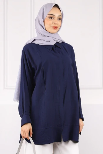 Lacivert Kol Bağlamalı Tunik