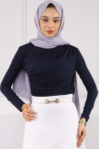 Lacivert Önü Drapeli Sandy Bluz