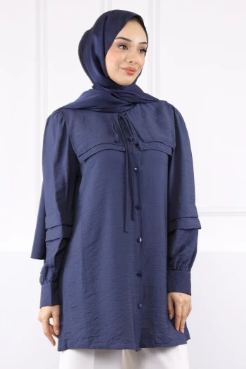 Lacivert Yaka Detaylı Tunik