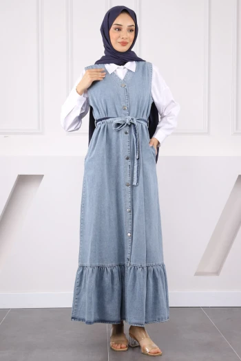 Mavi Bel Kuşaklı Cepli Kot Jile