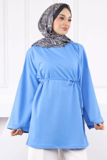 Mavi Beli İpli Krep Tunik