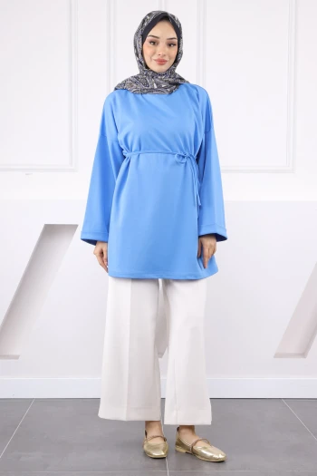 Mavi Beli İpli Krep Tunik