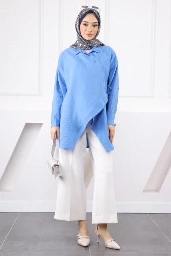 Mavi Yandan Bağlamalı Modal Tunik