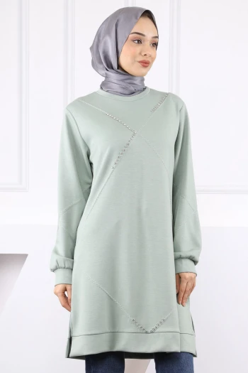 Mint Yeşili Nakışlı Oysh Tunik
