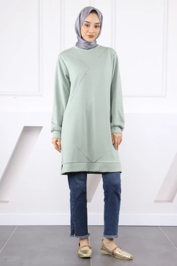 Mint Yeşili Nakışlı Oysh Tunik