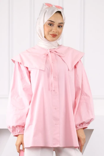 Pembe Bebe Yaka Balon Kol Gömlek