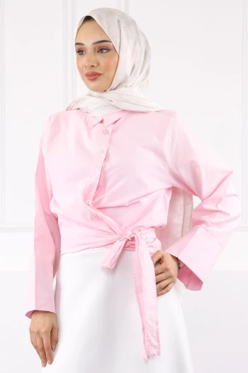 Pembe Bel Bağlamalı Gömlek