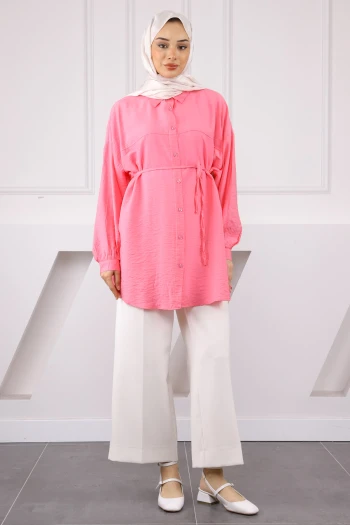 Pembe Beli İp Detaylı Tunik