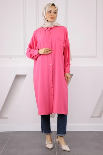 Pembe Düğmeli Cepli Tunik