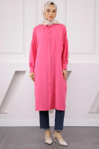 Pembe Düğmeli Cepli Tunik