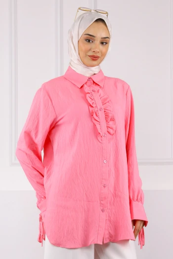 Pembe Kol Bağlamalı Gömlek
