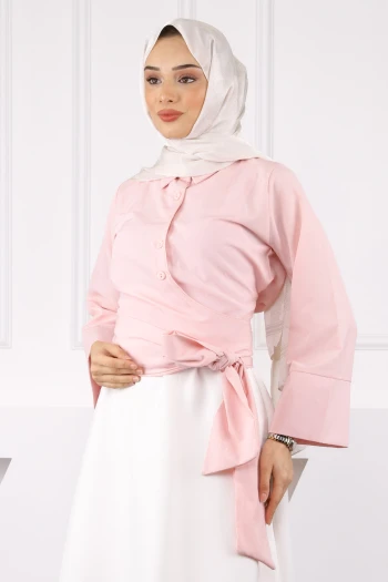 Pudra Bel Bağlamalı Gömlek