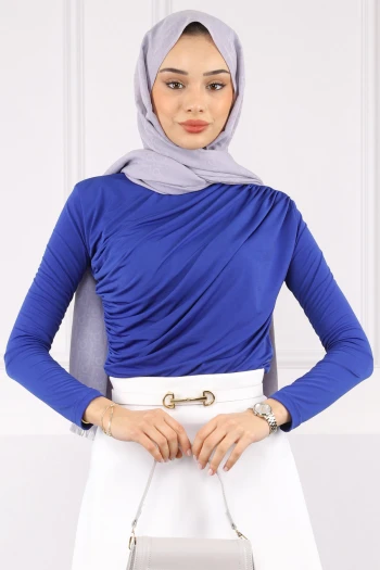 Saks Mavi Önü Drapeli Sandy Bluz