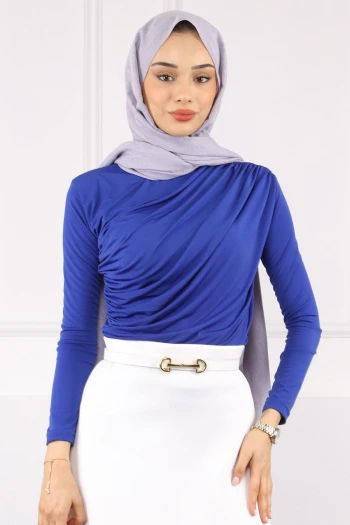 Saks Mavi Önü Drapeli Sandy Bluz