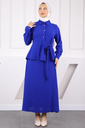 Saks Mavi Önü Taş Detaylı Linda Tunik