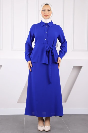 Saks Mavi Önü Taş Detaylı Linda Tunik