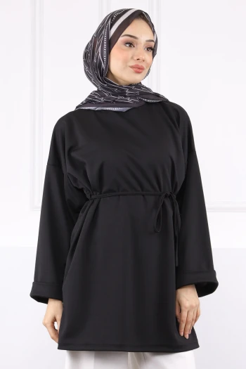 Siyah Beli İpli Krep Tunik