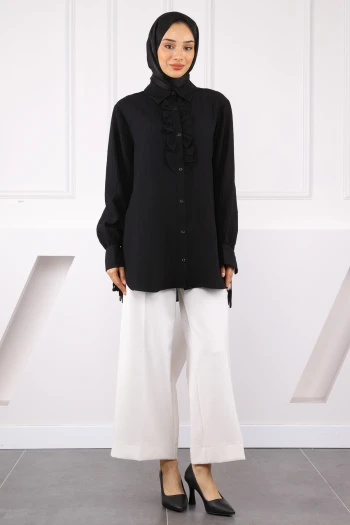Siyah Kol Bağlamalı Gömlek
