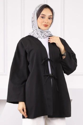 Siyah Ön Bağlamalı Kimono