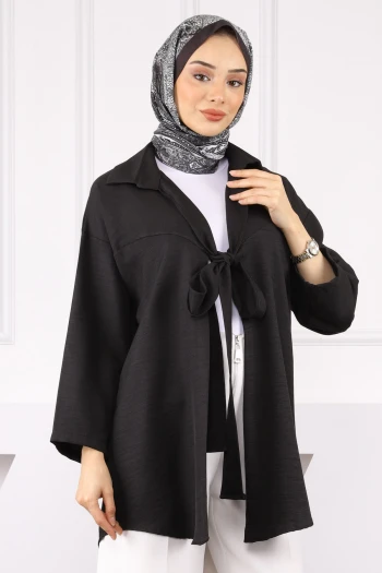 Siyah Ön Bağlamalı Kimono