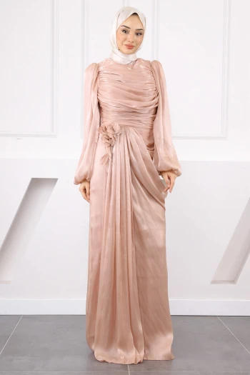 Somon Önü Drapeli Gül Detaylı Abiye